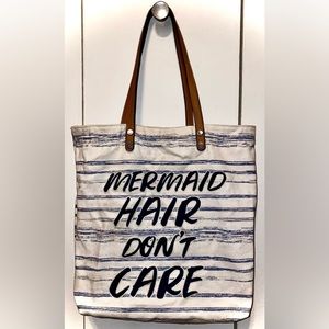 mermaid hair don't care graphic striped canvas Tote.